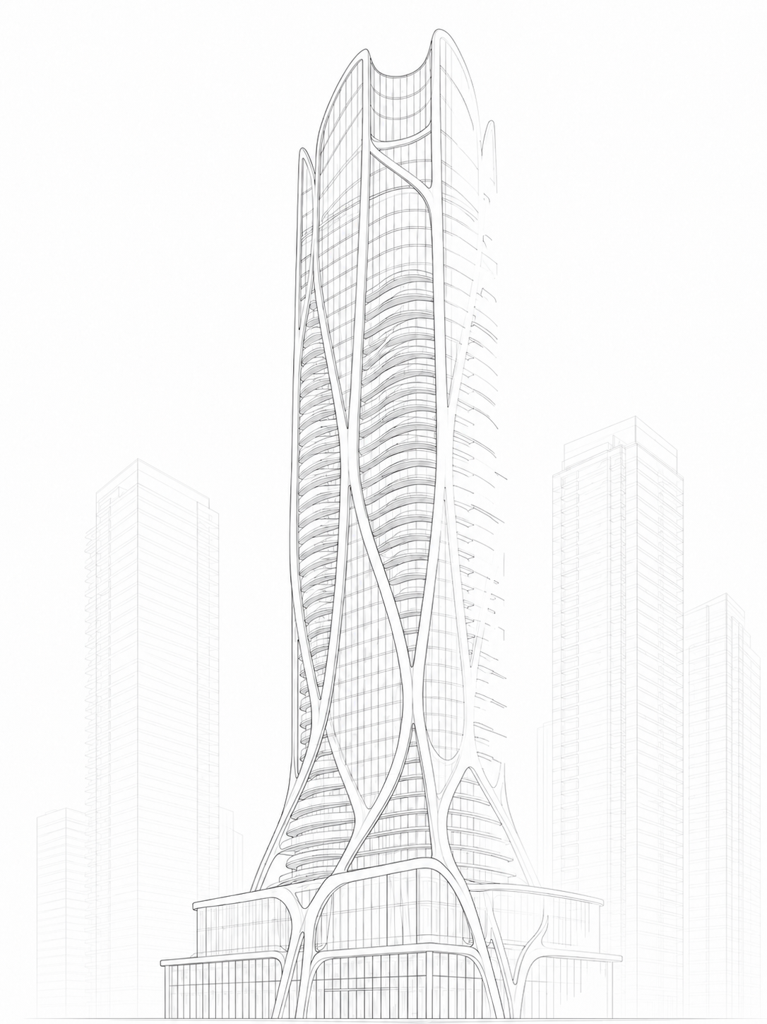 Architectural blueprint sketch of a tower designed and built by Group 72